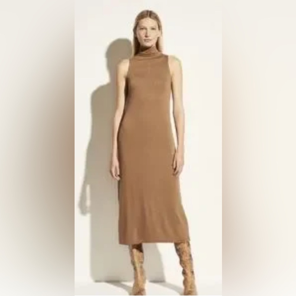 Vince sleeveless mock neck knit midi dress
